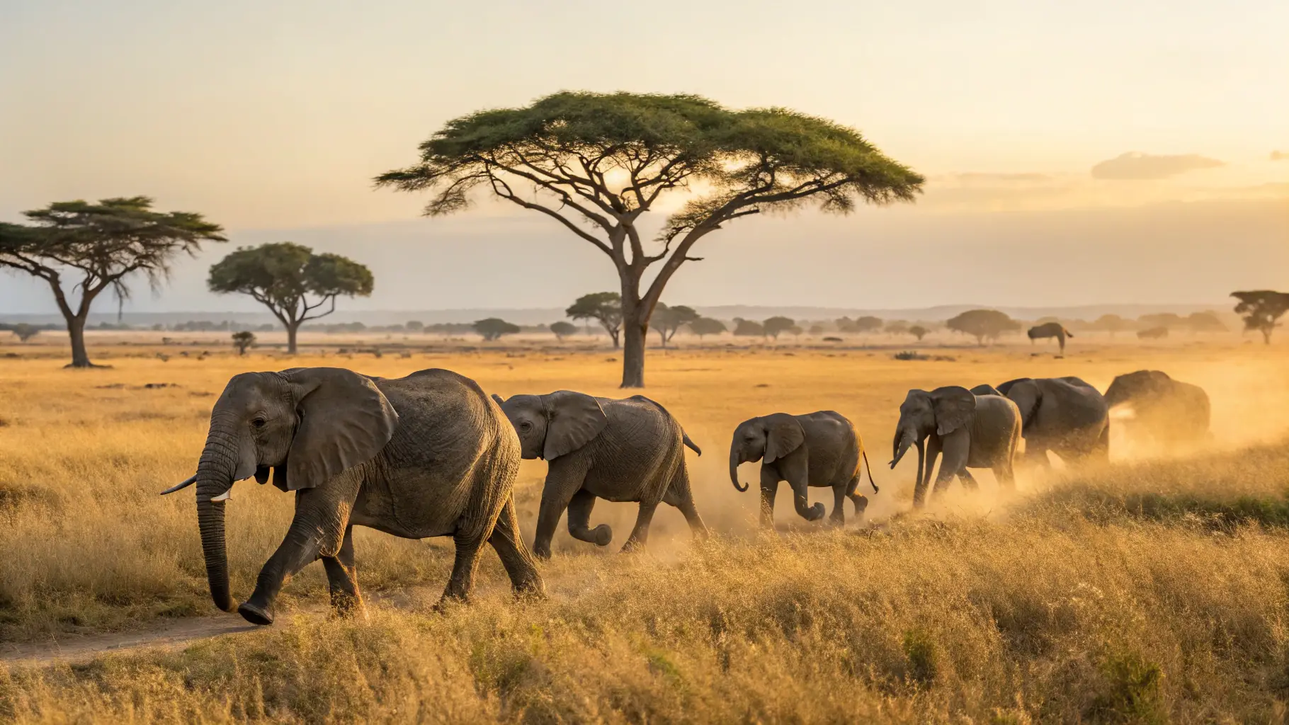 A vibrant image of a hot air balloon soaring over the Masai Mara during the Great Migration, showcasing the vast herds of wildebeest and zebras below.