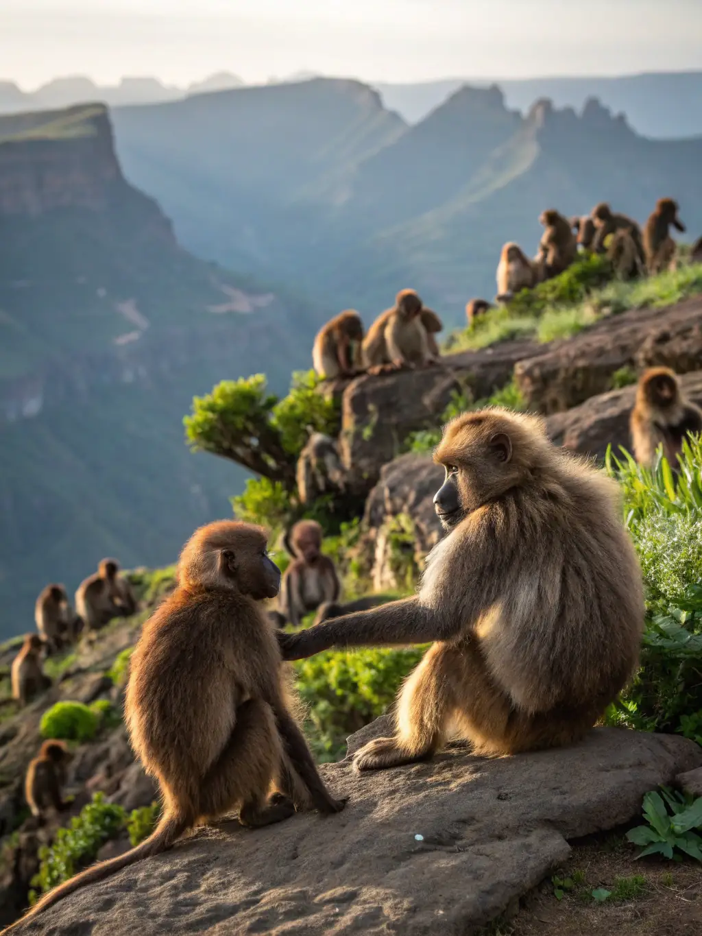 A close-up shot of a family of gorillas in their natural habitat in Uganda, showcasing a gorilla trekking experience.